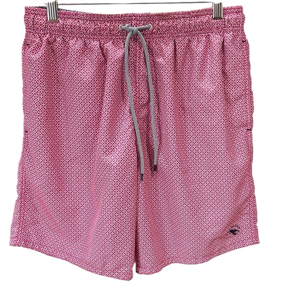 Ted Baker Geometric Print Swim Trunk SZ L 4 Pink Navy